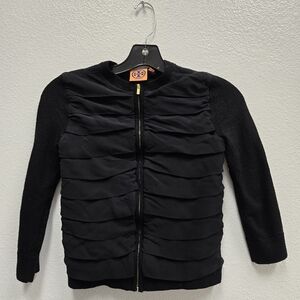 Tory Burch Ruched Front Zip Cardigan – Merino Wool